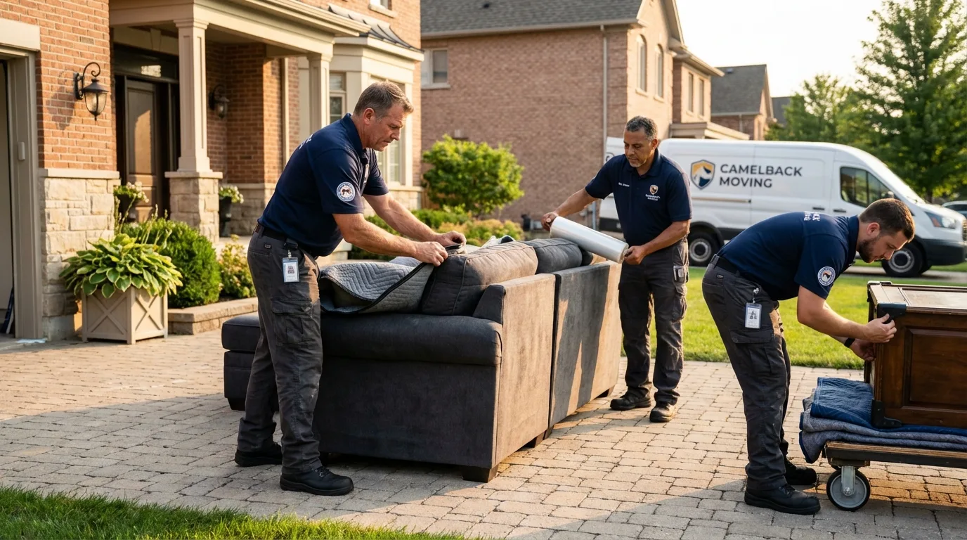 Large estate moving crew wrapping furniture in Wellsville, NY